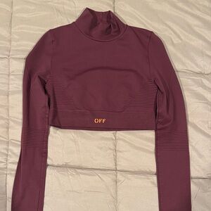 Off-White Maroon Long Sleeve Crop Top